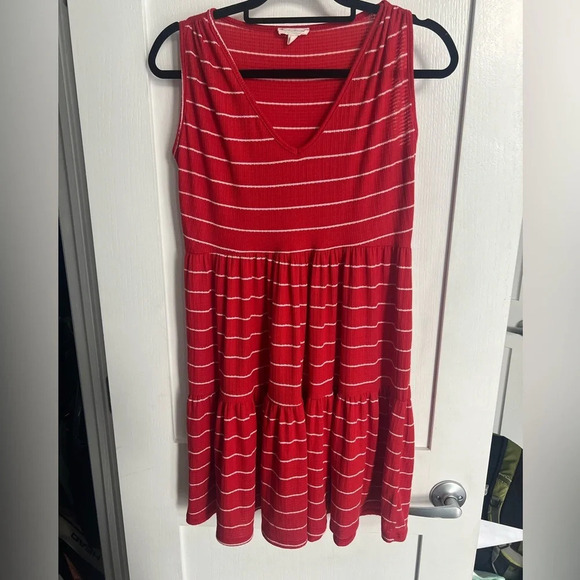 See You Monday Los Angeles Striped Tiered Red Sleeveless Dress M - Picture 1 of 3